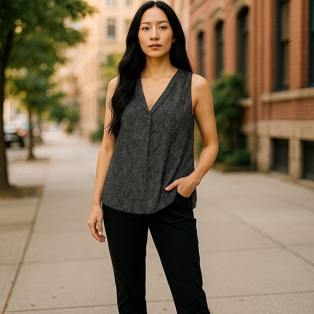 Joie Women's Silk Tank Top Black Cream‎ Dots - Small